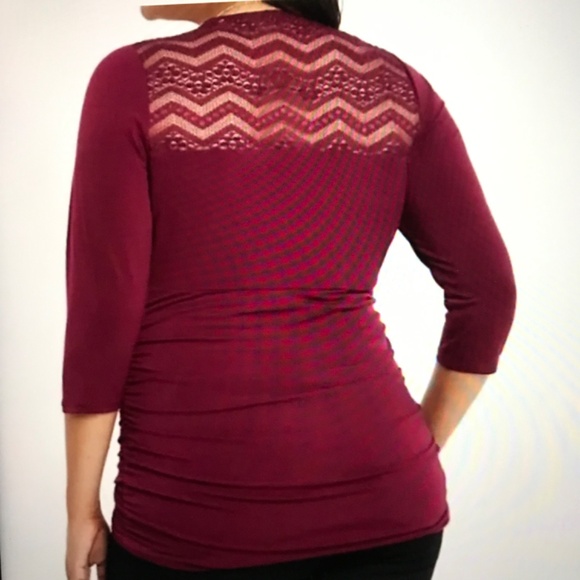TORRID Lace Surplice V-Neck Blouse Ruched Top Burgundy Women’s Plus Size 2X - Picture 3 of 16